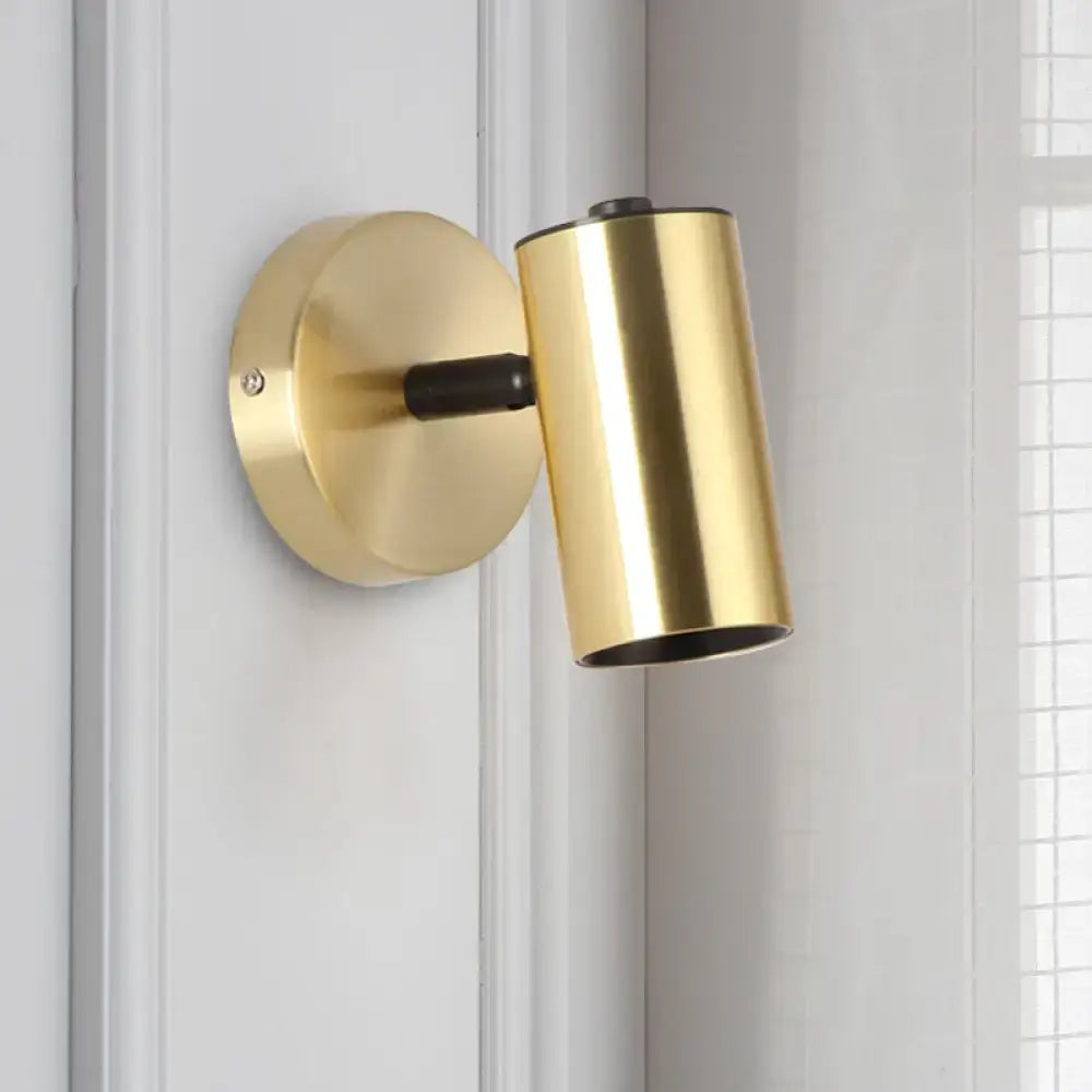 Metallic Tube LED Bedside Sconce from Decorbites brass tube, wall-mount, cylindrical gold shade on Tampa Home & Garden Store