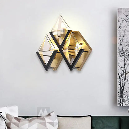Gold Black Rhombus Sconce by Decorbites geometric diamond frame in gold with black accents on Tampa Home & Garden Store