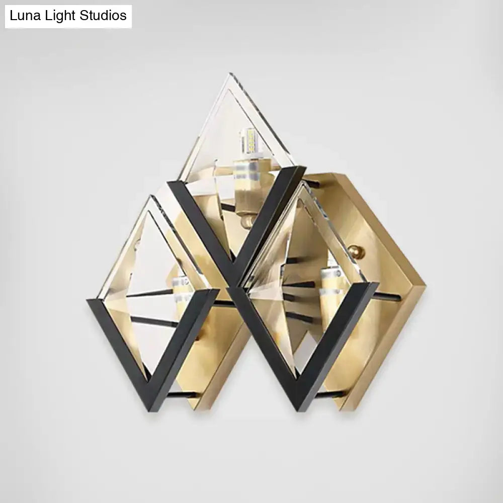 Gold black rhombus sconce wall light with glass panels, geometric metal frame Decorbites on Tampa Home & Garden Store