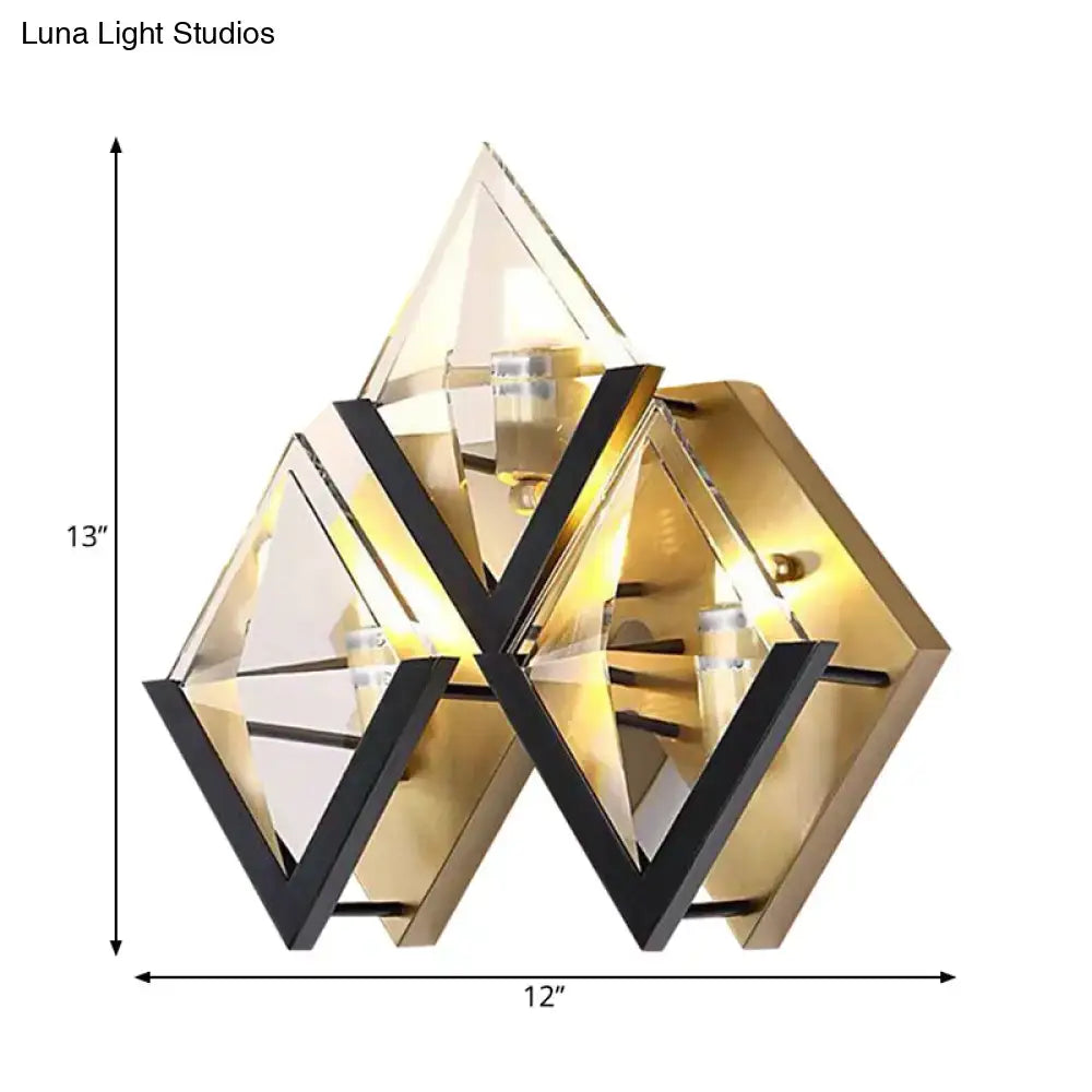 Gold Black Rhombus Sconce with glass panels, warm LED bulbs, Decorbites wall light on Tampa Home & Garden Store