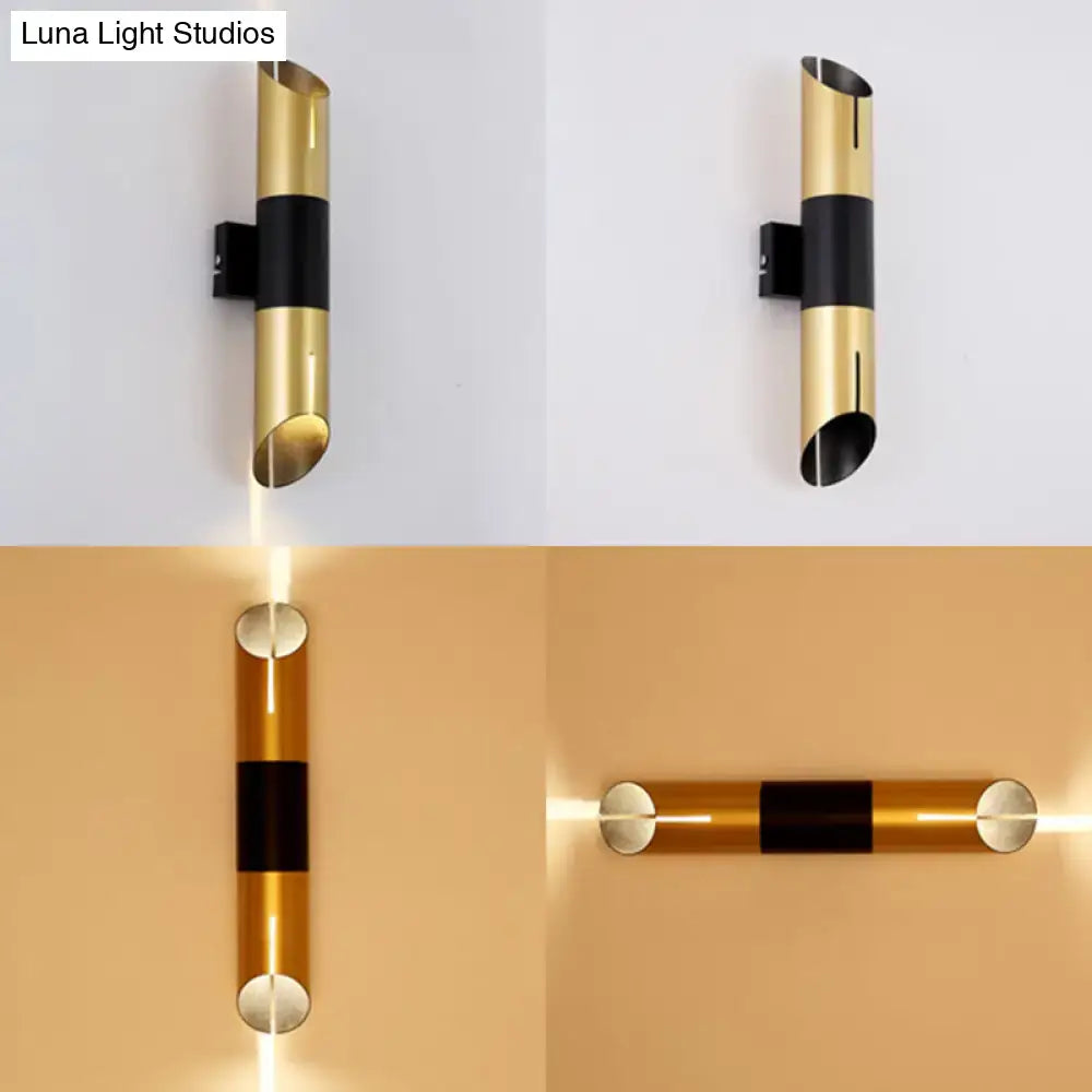 Gold Black Cylinder Sconce by Decorbites; brass finish, black band, wall-mounted (set of 4) on Tampa Home & Garden Store