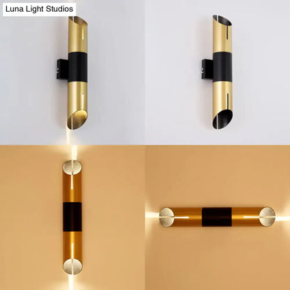 Gold Black Cylinder Sconce by Decorbites; brass finish, black band, wall-mounted (set of 4) on Tampa Home & Garden Store
