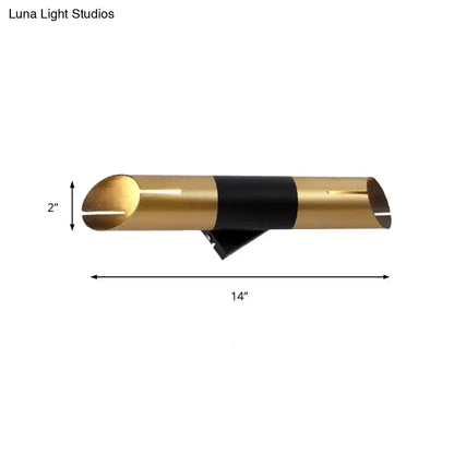 Decorbites Gold Black Cylinder Sconce, gold tubular wall light with black center band, 14in long on Tampa Home & Garden Store