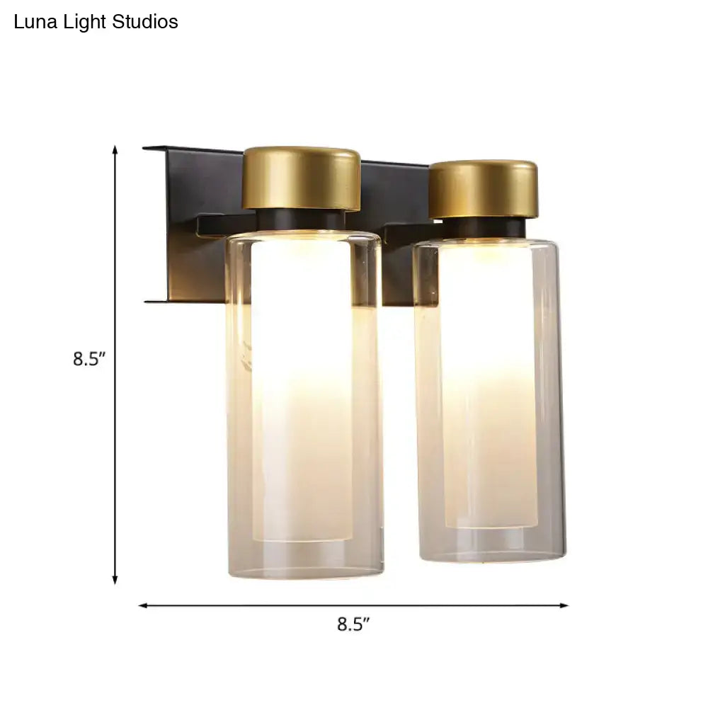 Gold Black Dual Cylinder Lamp wall sconce by Decorbites with frosted glass cylinders on Tampa Home & Garden Store