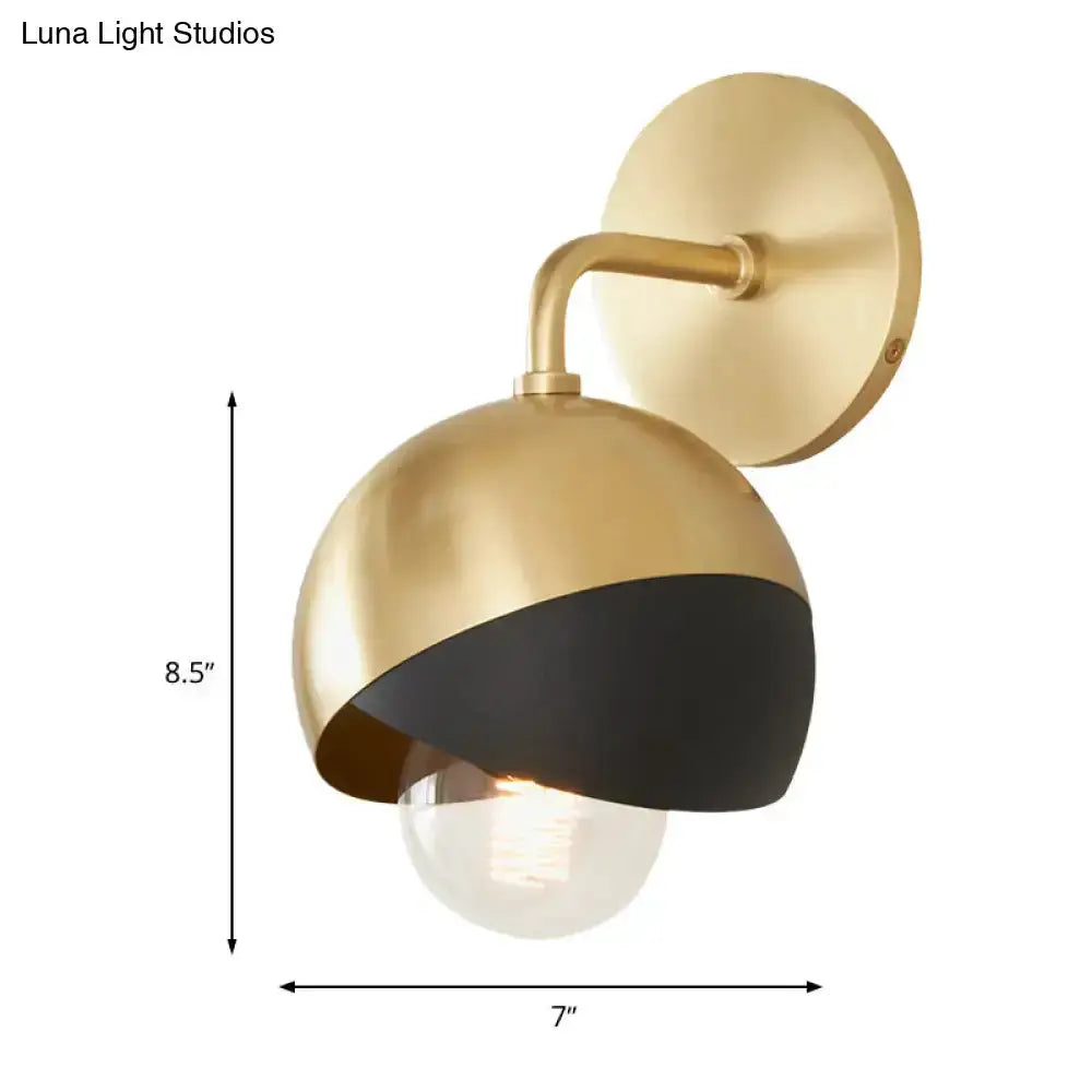 Gold and black dome wall lamp with E26/E27 base, study room fixture, 8.5in tall, 7in wide on Tampa Home & Garden Store
