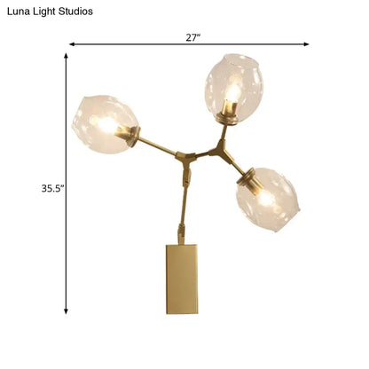 Decorbites Gold Branch Wall Sconce with three glass globe bulbs, brass finish on Tampa Home & Garden Store
