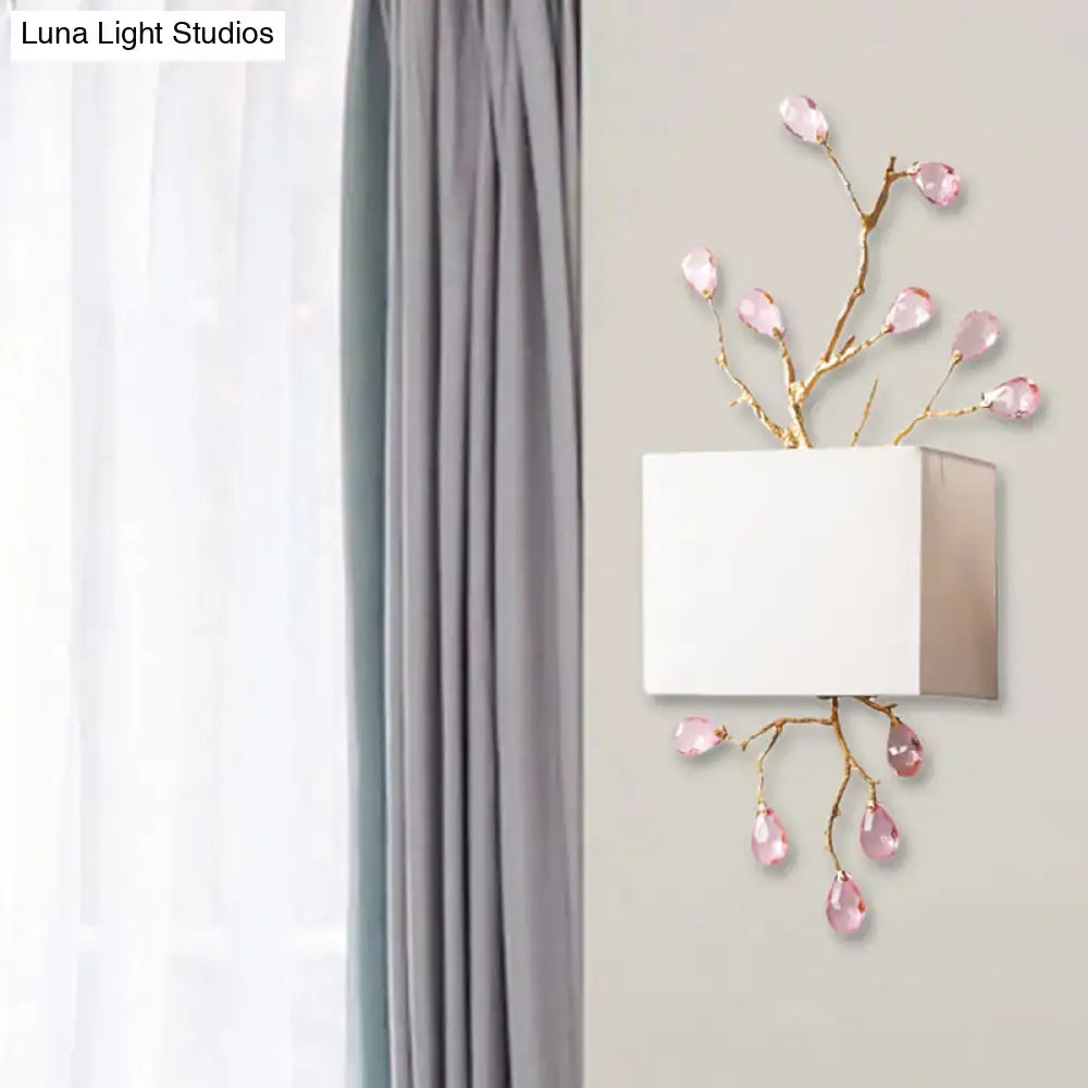 Gold crystal wall sconce with pink crystal branches, two-light wall light on Tampa Home & Garden Store