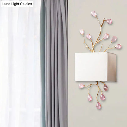 Gold crystal wall sconce with pink crystal branches, two-light wall light on Tampa Home & Garden Store