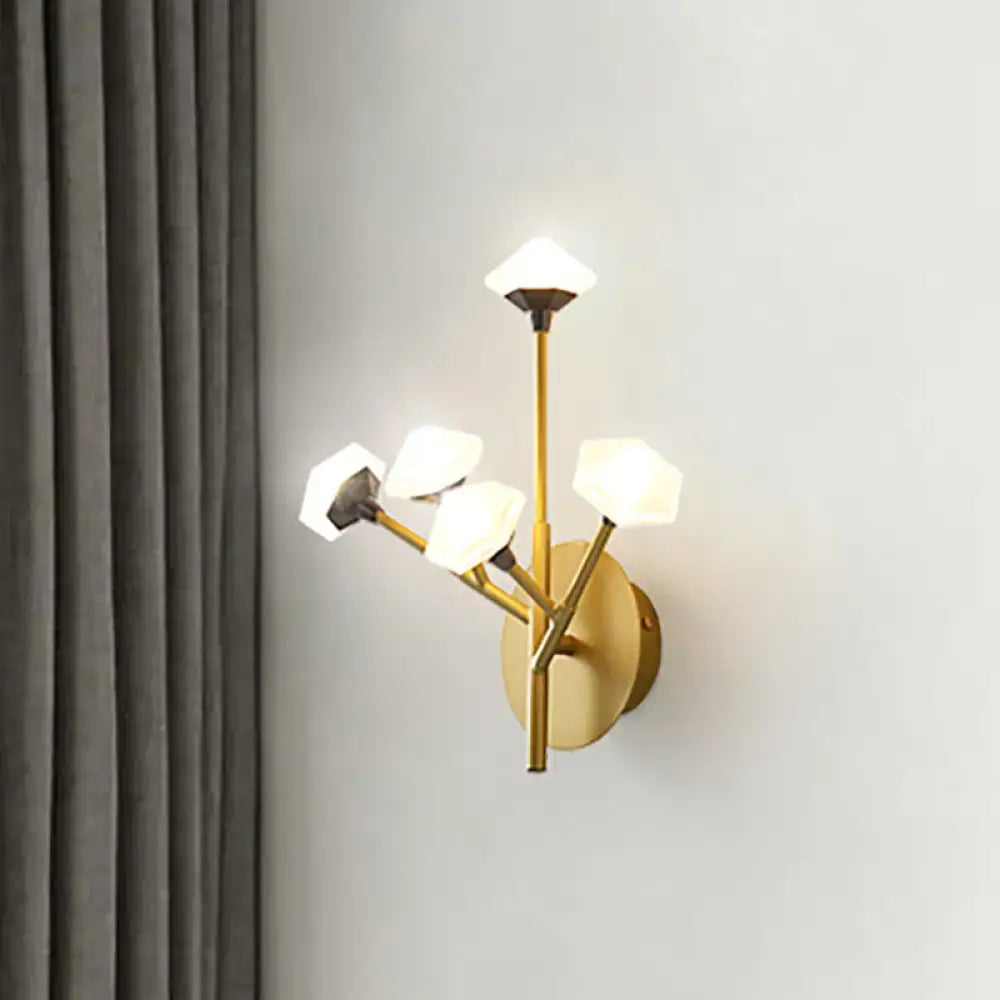 Gold Branching Wall Sconce by Decorbites with brass finish and white geometric shade elements on Tampa Home & Garden Store