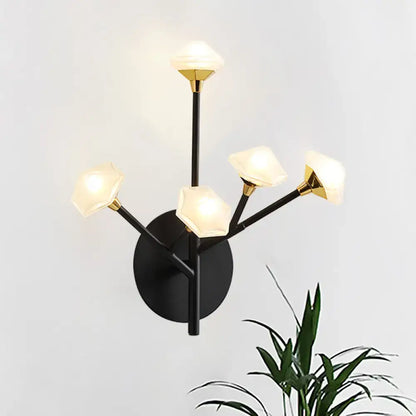 Gold Branching Wall Sconce by Decorbites, black metal arms with frosted glass shades on Tampa Home & Garden Store