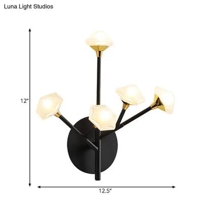 Gold Branching Wall Sconce by Decorbites; black mount with 5 branches and frosted glass shades on Tampa Home & Garden Store
