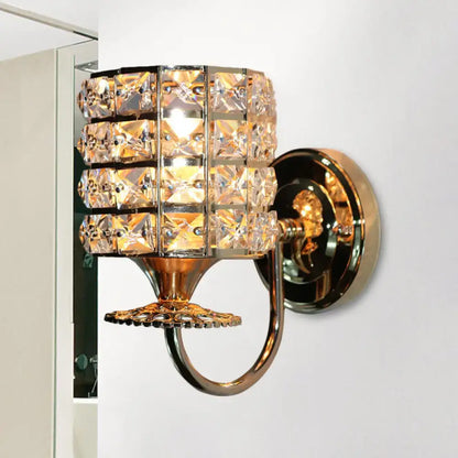 Gold crystal compact wall sconce with crystal blocks on brass by Decorbites on Tampa Home & Garden Store