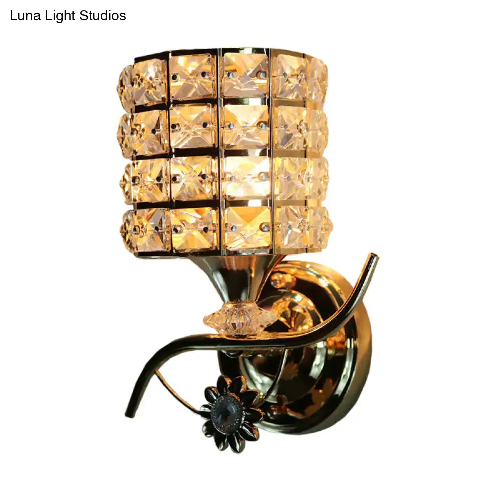 Gold Crystal Compact Multi-Shape Wall Sconce with square crystal blocks and curved arm on Tampa Home & Garden Store