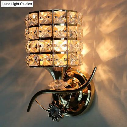 Gold crystal compact multi-shape wall sconce cube glass shade and curved metal mount on Tampa Home & Garden Store
