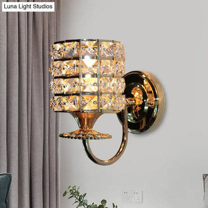 Gold crystal compact multi-shape wall sconce with stacked square crystal blocks and gold finish on Tampa Home & Garden Store