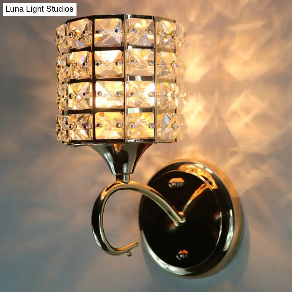 Gold Crystal Wall Sconce with crystal block shade and chrome mount on Tampa Home & Garden Store