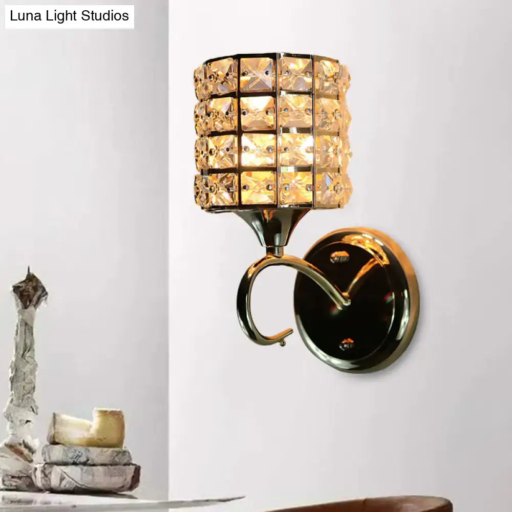 Gold crystal wall sconce with multi-shape crystal grid and curved arm by Decorbites on Tampa Home & Garden Store