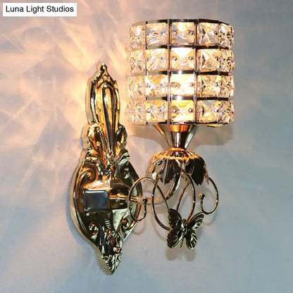 Gold Crystal Compact Wall Sconce with crystal shade and butterfly metalwork Decorbites on Tampa Home & Garden Store