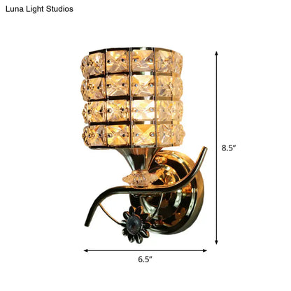 Gold crystal compact wall sconce by Decorbites, crystal blocks, 8.5 in tall x 6.5 in wide on Tampa Home & Garden Store