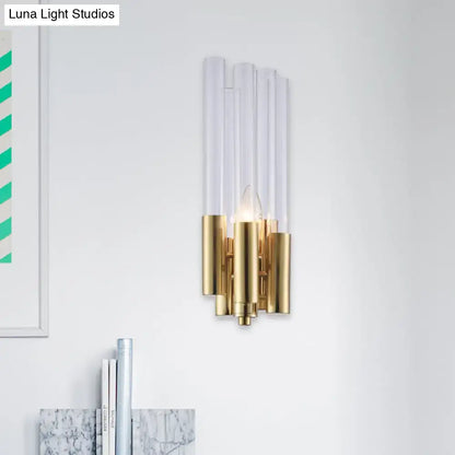 Gold crystal candelabra sconce with flute shade, wall-mounted gold finish on Tampa Home & Garden Store