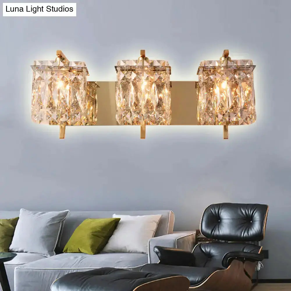 Modern gold and chrome crystal wall light with crystal blocks E12/E14 fixture on Tampa Home & Garden Store