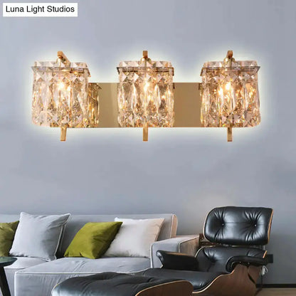 Modern gold and chrome crystal wall light with crystal blocks E12/E14 fixture on Tampa Home & Garden Store