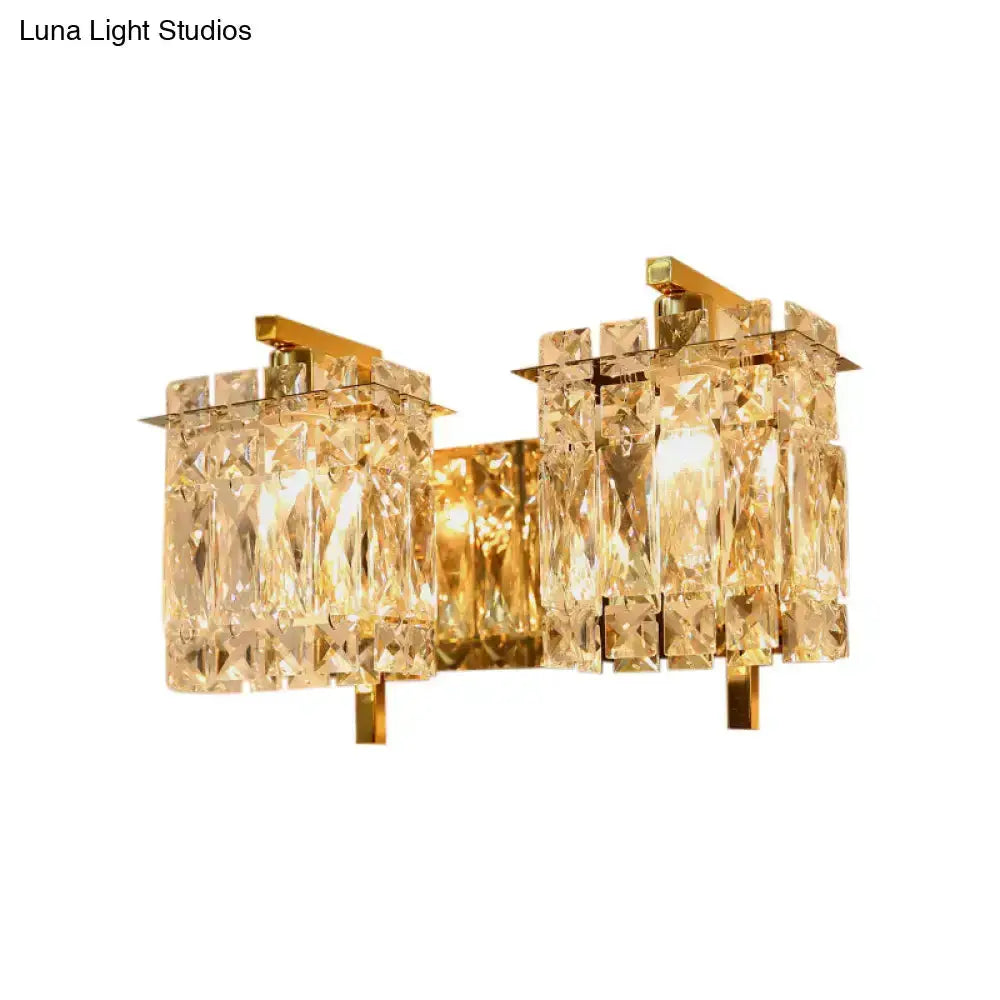 Crystal wall light fixture dual sconce in gold chrome with cube crystal prisms Decorbites on Tampa Home & Garden Store