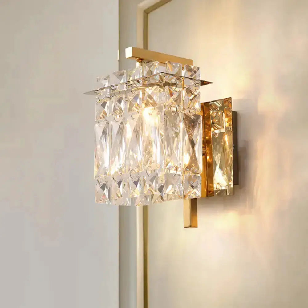 Crystal wall light by Decorbites, gold brass frame with clear crystal prisms, E12/E14 fixture on Tampa Home & Garden Store