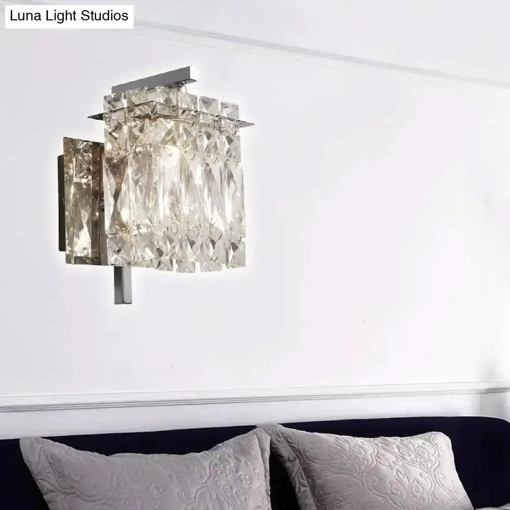 Modern crystal wall light with gold and chrome finish, stacked glass cubes, living room on Tampa Home & Garden Store