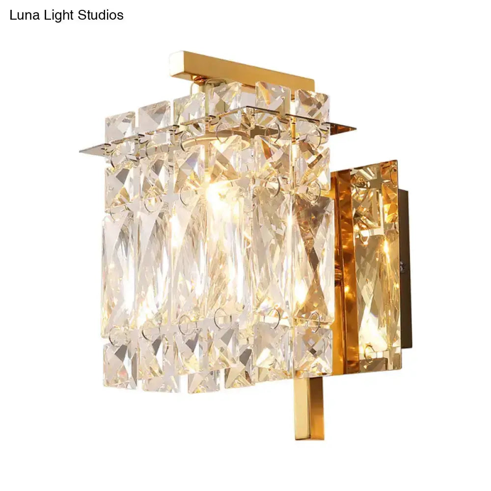 Modern gold and chrome crystal wall light with square prism crystals on Tampa Home & Garden Store