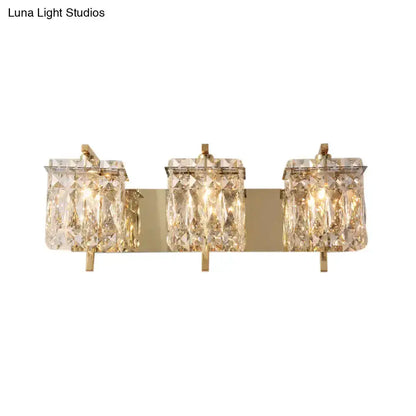 Three-light wall light fixture with gold chrome crystal cubes by Decorbites on Tampa Home & Garden Store