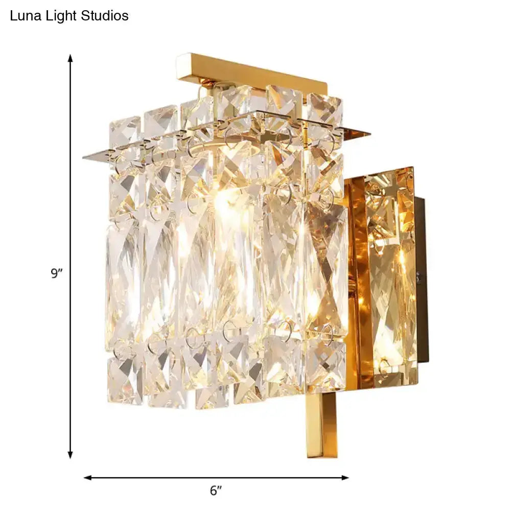 Decorbites gold crystal wall light fixture for living room, square prisms, 9in x 6in, E12/E14 on Tampa Home & Garden Store