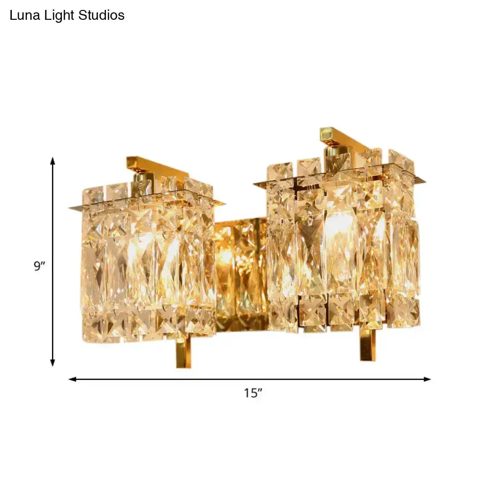 Modern gold & chrome crystal wall sconce with dual cube prism shades by Decorbites on Tampa Home & Garden Store