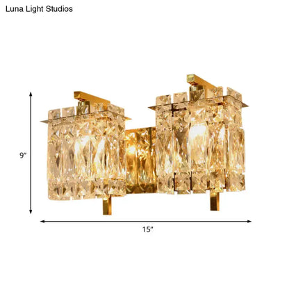 Modern gold & chrome crystal wall sconce with dual cube prism shades by Decorbites on Tampa Home & Garden Store