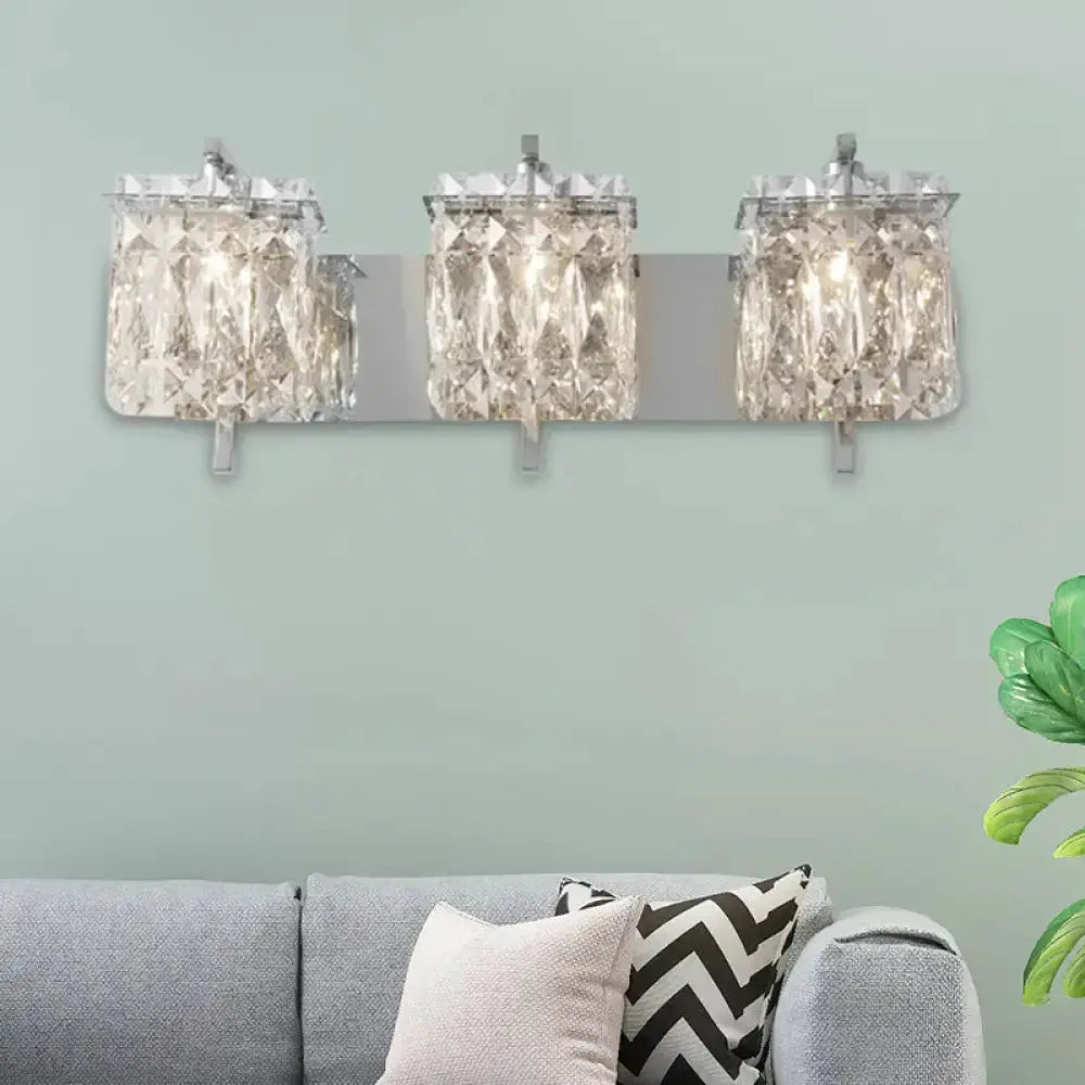 Crystal wall light fixture by Decorbites, modern three-light bar in gold & chrome finish on Tampa Home & Garden Store