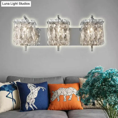 Modern gold chrome crystal wall light with three square shades Decorbites on Tampa Home & Garden Store