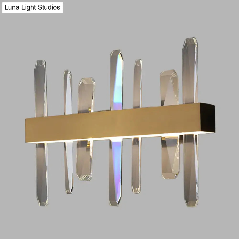 Gold Crystal Bar Sconce by Decorbites, gold metal bar with clear crystal prisms on Tampa Home & Garden Store
