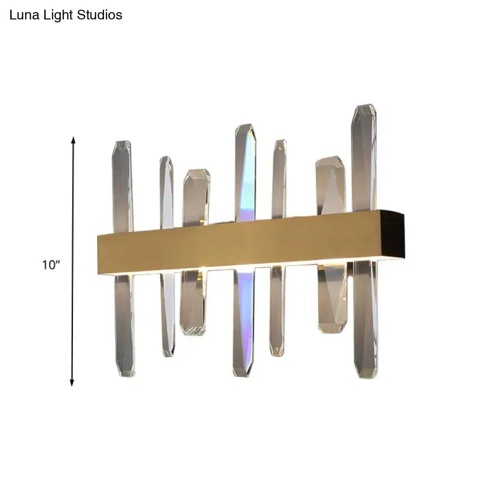 Gold crystal bar wall sconce with clear prism rods and a brushed gold bar on Tampa Home & Garden Store