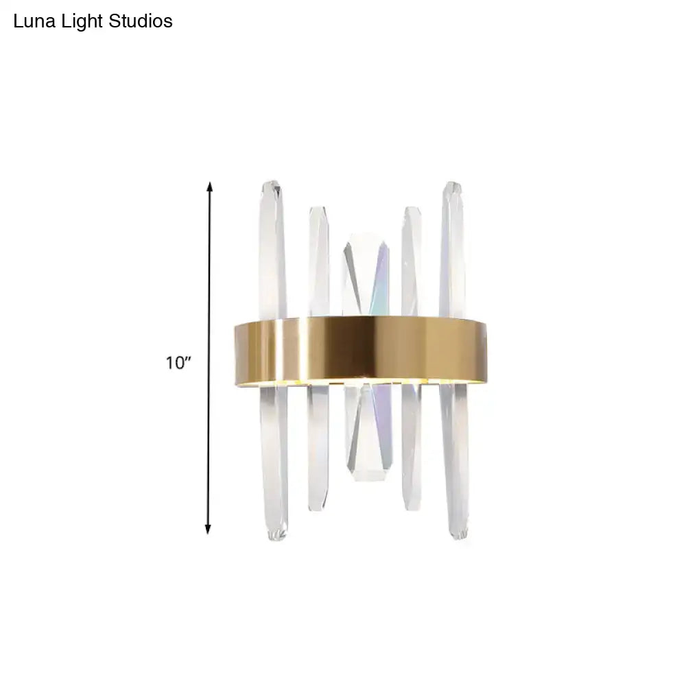 Gold crystal bar sconce with brass band and clear crystal prisms by Decorbites on Tampa Home & Garden Store