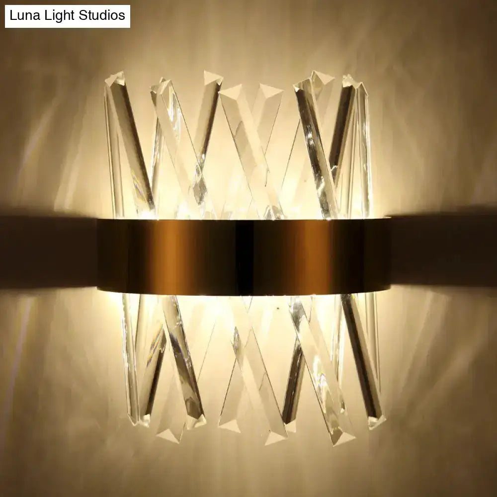 Modern gold clear crystal wall sconce with 12in height crystal prisms by Decorbites on Tampa Home & Garden Store