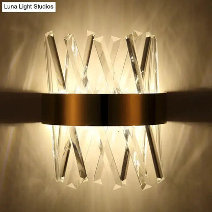 Modern gold clear crystal wall sconce with 12in height crystal prisms by Decorbites on Tampa Home & Garden Store