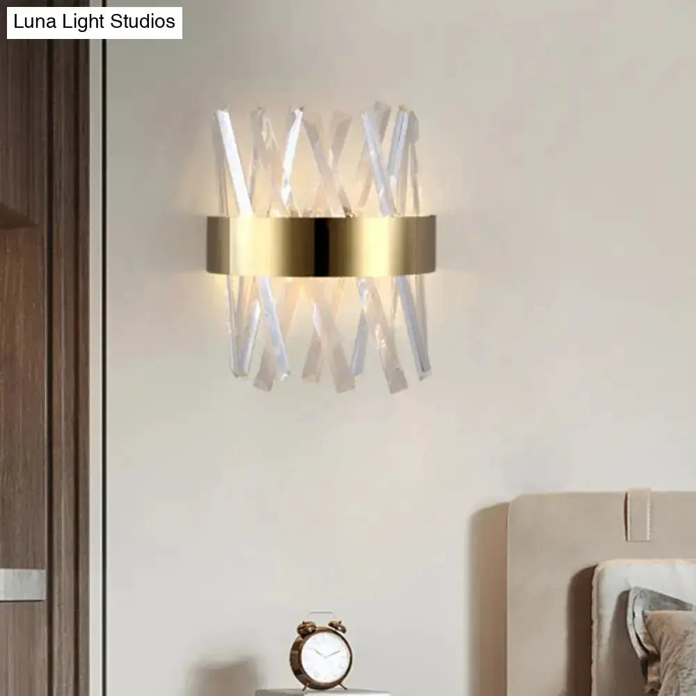 Modern gold sconce wall light with clear crystal prisms, 12in height, Decorbites on Tampa Home & Garden Store