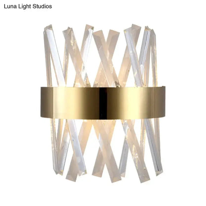 Decorbites modern gold clear crystal wall sconce with brass band and prisms, 12in height on Tampa Home & Garden Store