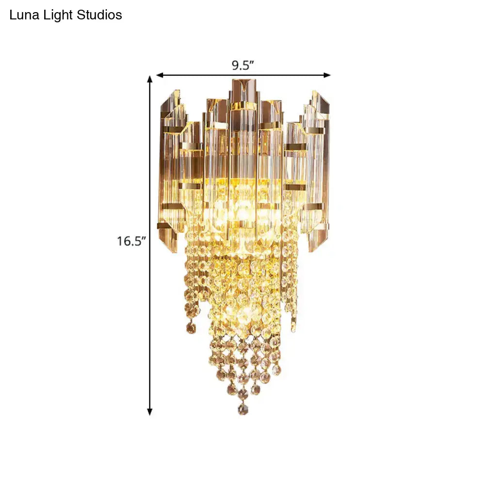 Gold Crystal Tiered Sconce by Decorbites; gold-tone crystal strands on Tampa Home & Garden Store