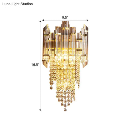 Gold Crystal Tiered Sconce by Decorbites; gold-tone crystal strands on Tampa Home & Garden Store