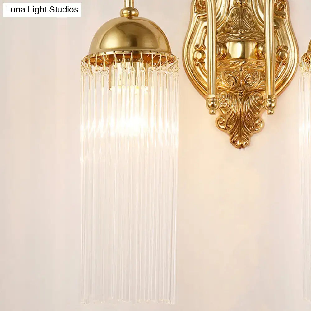Gold crystal gooseneck sconce with hanging crystal fringe and ornate backplate Decorbites on Tampa Home & Garden Store