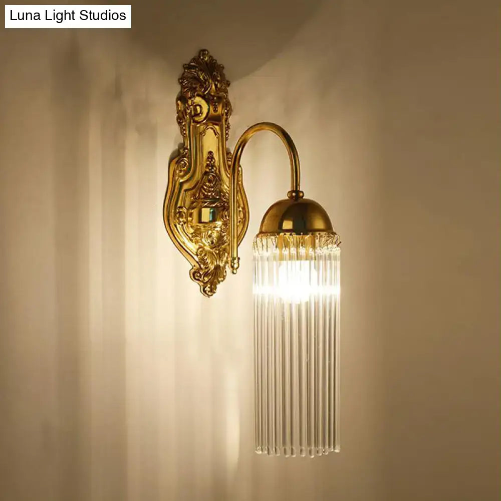 Gold crystal gooseneck sconce with brass backplate and glass prisms Decorbites on Tampa Home & Garden Store