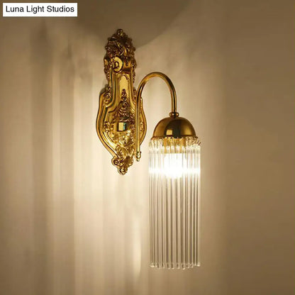 Gold crystal gooseneck sconce with brass backplate and glass prisms Decorbites on Tampa Home & Garden Store