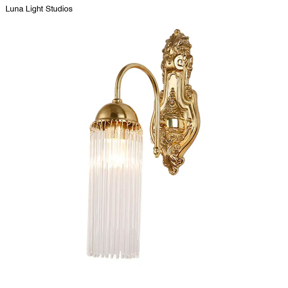 Gold crystal gooseneck wall sconce with ornate backplate by Decorbites on Tampa Home & Garden Store