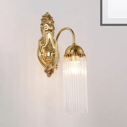 Gold Crystal Gooseneck Sconce by Decorbites with brass backplate and crystal fringe on Tampa Home & Garden Store